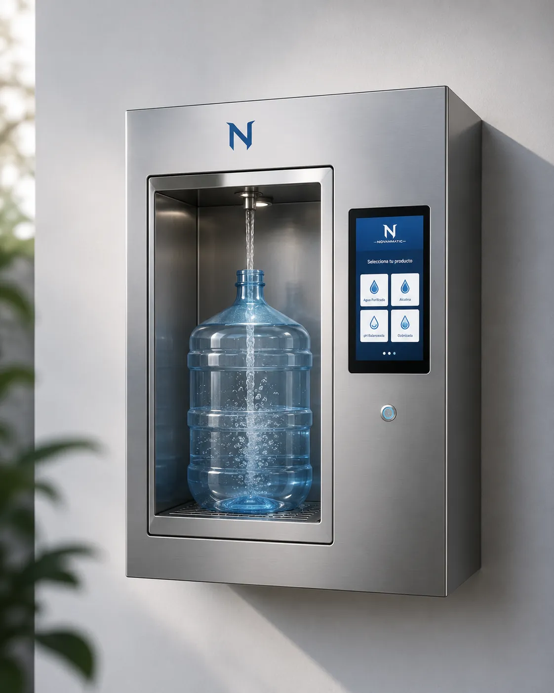 Máquina de agua purificada en acero inoxidable con pantalla táctil de selección